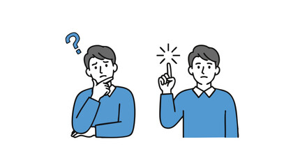 Man ponders a problem then has a brilliant idea with a shining lightbulb moment