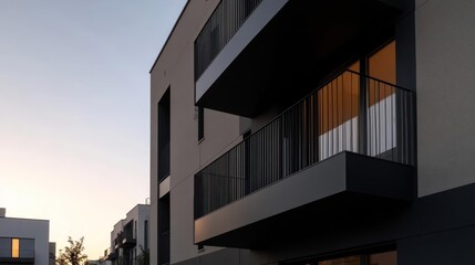 Urban living architecture featuring modern apartment buildings with sleek balconies and stylish