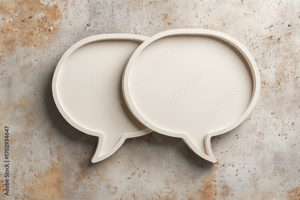 Poster Two intertwined conversation bubbles resting gracefully on a textured surface symbolize the art of dialogue and communication creating a peaceful atmosphere for creative expression