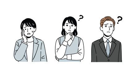 Confused business people expressing doubt and questioning with worried expressions