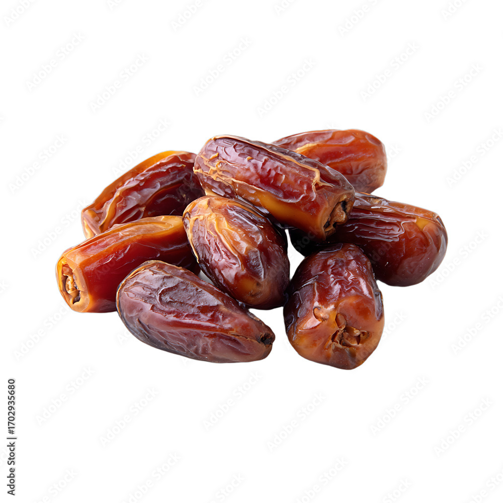 Poster a heap of dried dates against a transparent background showcases their wrinkled texture elongated sh