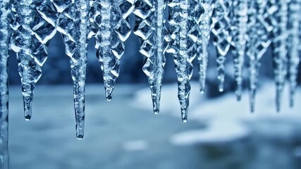 Close-up of icicles, intricate crystal formations - Powered by Adobe