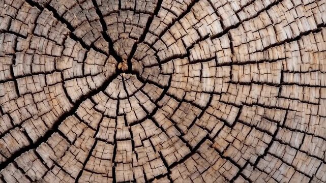 Close-up of weathered tree stump, showing cracked wood grain