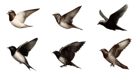 Vintage Illustrated Birds Collection with Detailed Features and Transparent Background