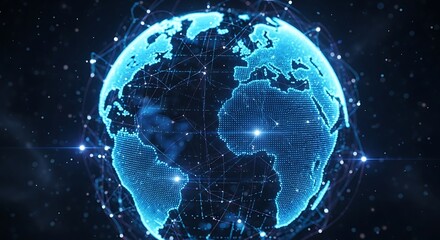 Digital earth globe with illuminated connections symbolizing global network connectivity