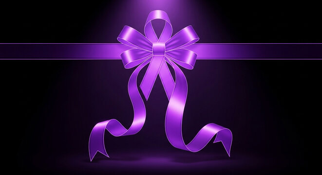 Elegant purple ribbon bow creates a luxurious gift wrapping effect for celebrations and special occasions