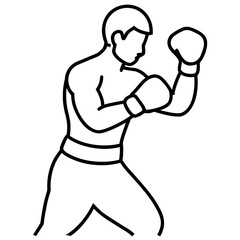 Dynamic boxer in fighting stance with boxing gloves silhouette
