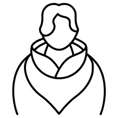 Stylized outline of a person wearing a coat with a wide collar and short hair silhouette
