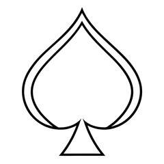 Simple outline of a spade playing card symbol silhouette on a white background