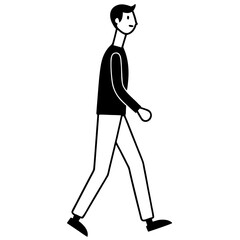 Stylized minimalist man walking confidently in a simple black and white silhouette
