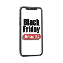 Naklejka premium Smartphone advertises shopping discounts during Black Friday The mobile app promotes a sale on electronic goods for the holiday