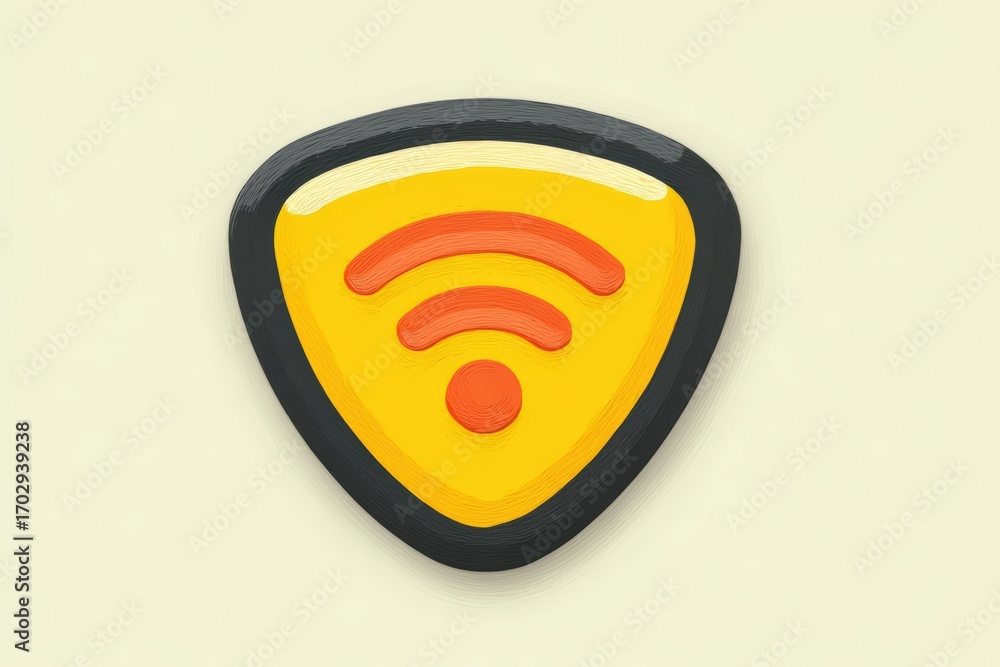 Poster A vibrant technology emblem showcasing a stylized signal icon within a triangular badge design featuring bright yellow colors on a soft background that suggests digital connectivity and