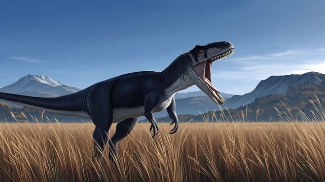 Roaring Allosaurus: Witness a fierce Allosaurus in its natural habitat.
