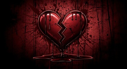 Dramatic heart imagery with dripping liquid, set against a darkly textured backdrop of emotional