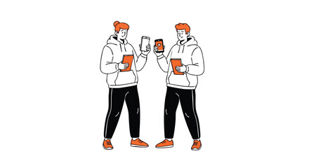 Young friends share ideas and connect using smartphones and tablets in a modern, clean style.
