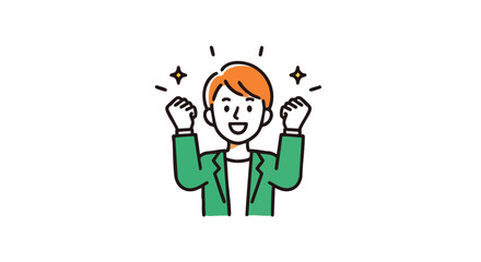 Excited person celebrating success with fists pumped and a beaming smile