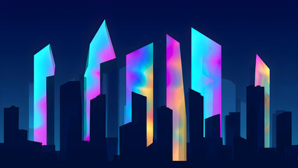 Fototapeta premium Neon cityscape with abstract glowing skyscraper facades at night image