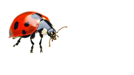 Closeup of a ladybug isolated on transparent background, showcasing its vibrant colors and intricate details in a studio shot
