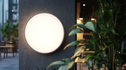 Empty round sign restaurant exterior