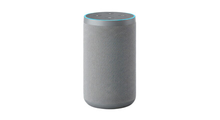 Smart speaker with a gray and white patterned design isolated on transparent background, a modern voice assistant device