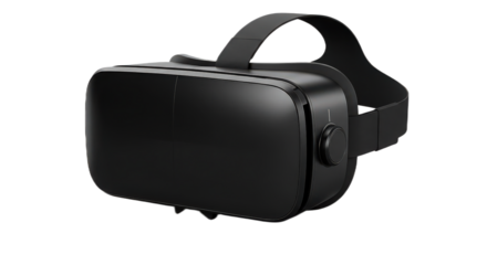 Black vr headset isolated on transparent background, a virtual reality glasses for immersive gaming experience