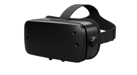 Black virtual reality headset isolated on transparent background for gaming and entertainment purposes in the metaverse