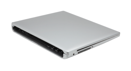 Closed laptop showcasing its slim and compact design, isolated on transparent background, ideal for travel and storage