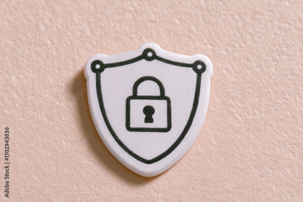 Poster digital security emblem illustrating a padlock enclosed within a shield symbolizing protection again