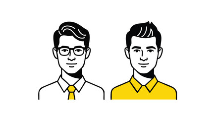 Diverse professional men, one with glasses and tie, the other in a bright shirt, representing teamwork and modern business.