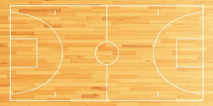 Classic parquet wood grain background featuring a basketball court floor plan,  gymnasium,   design element