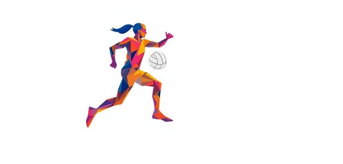 Abstract geometric volleyball player figure, sharp lines, white background,  game,  artwork