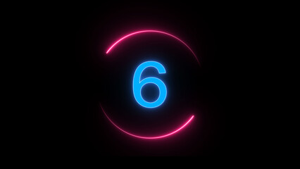 A circular illustration, and glowing neon 6 number illustration . on a black background. and creating a illustration stunning .	