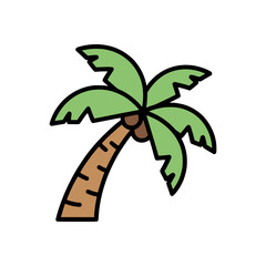 Simple exotic palm tree icon with coconuts and curved trunk isolated on white background minimal tropical vacation vector graphic