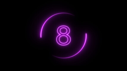 A dynamic circular animation, and glowing neon number 8 animation . on a black background. and creating a stunning video.4k video	
