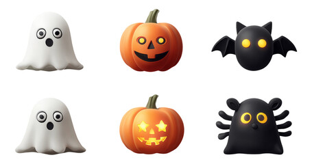 Fototapeta premium Fun Halloween Ghosts, Pumpkins, Bat, and Spider Character Illustrations