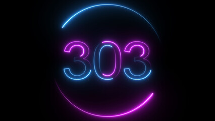 A dynamic circular illustration, and glowing neon number 303 illustration . on a black background. and creating a stunning illustration 4k illustration	
