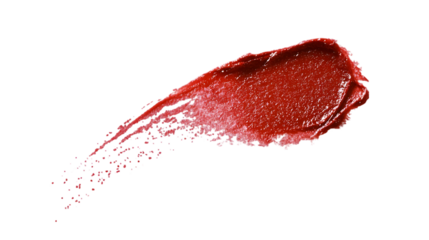 Closeup of a dark red lipstick smear on a transparent background isolated on transparent background