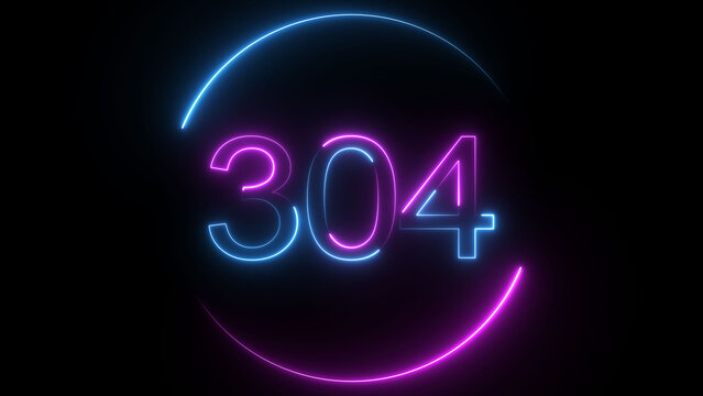 A dynamic circular illustration, and glowing neon number 304 illustration . on a black background. and creating a stunning illustration 4k illustration	