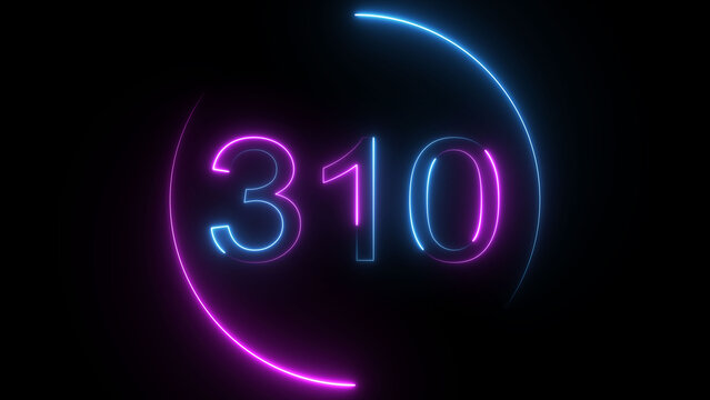 A dynamic circular illustration, and glowing neon number 310 illustration . on a black background. and creating a stunning illustration 4k illustration	