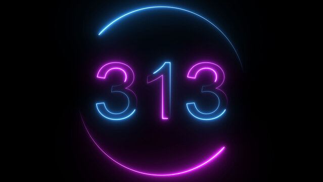 A dynamic circular illustration, and glowing neon number 313 illustration . on a black background. and creating a stunning illustration 4k illustration	