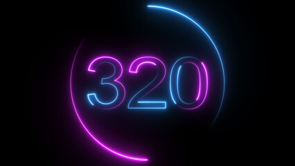 A dynamic circular illustration, and glowing neon number 320 illustration . on a black background. and creating a stunning illustration 4k illustration	