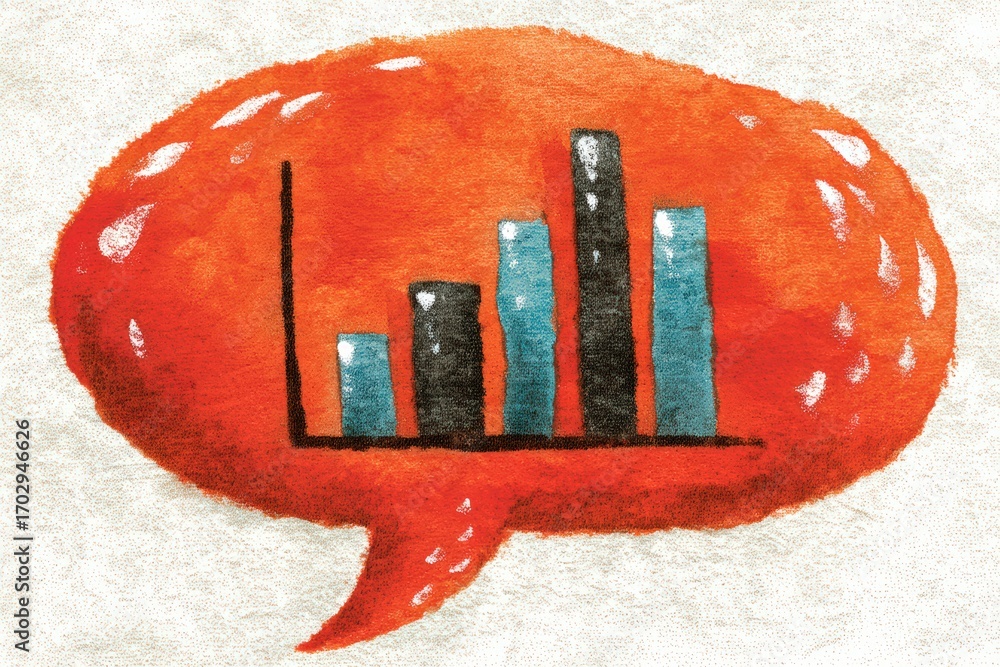 Poster unique visualization of data representation in a bright speech bubble depicting fluctuating bar grap