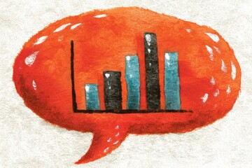 Unique visualization of data representation in a bright speech bubble depicting fluctuating bar graphs symbolizing dynamic market trends and insights communicating impactful analysis
