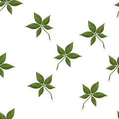 Vector seamless pattern with green chestnut leaves. Perfect for autumn projects, seasonal decor, packaging, wallpapers, textiles, cards, posters, labels and craft designs