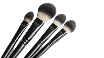 Close up of professional makeup brushes isolated on transparent background, essential tools for flawless beauty application