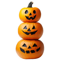Stock photo of Pumpkin stack three different faces white isolated background. Clean background and simple style with natural light and clear detail for web and print. Simple photo for stock use with c