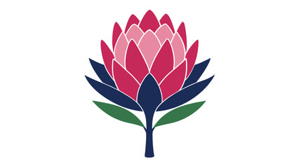 Flat Vector King Protea Flower Pink Crimson Navy Green
