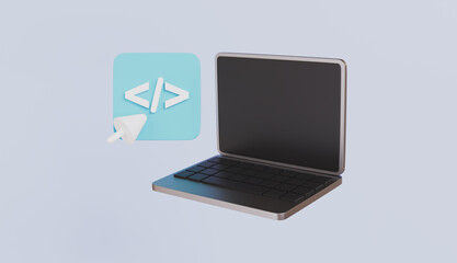 Laptop and program code development with cursor, Web coding, Website programming concept