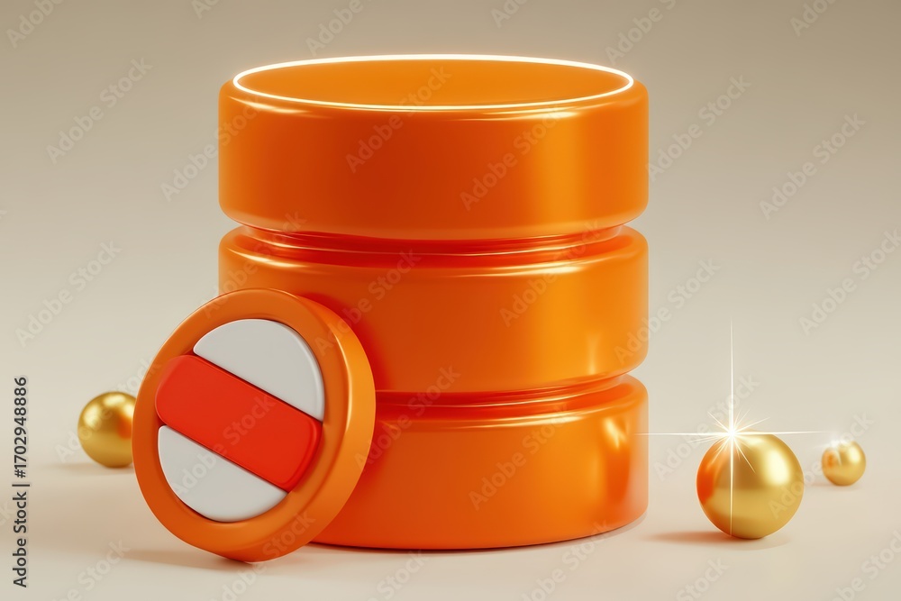 Poster enthralling orange canister igniting creativity in a visually stunning scene with golden spheres sho