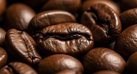 Naklejka premium Premium Dark Roasted Coffee Beans, Capturing Rich Aroma and Distinctive Texture Up Close